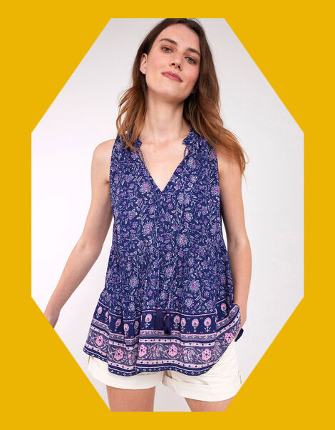 East Alice Crinkle Sleeveless Top, Blue (NAVY), large