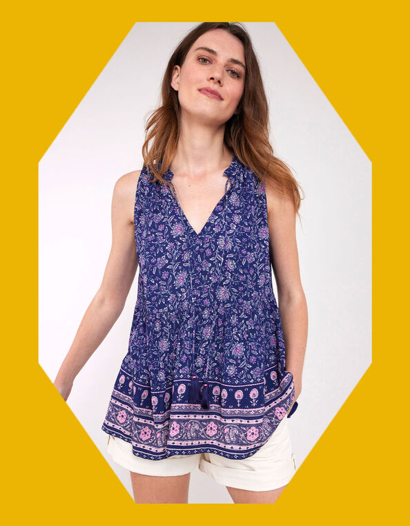 East Alice Crinkle Sleeveless Top, Blue (NAVY), large