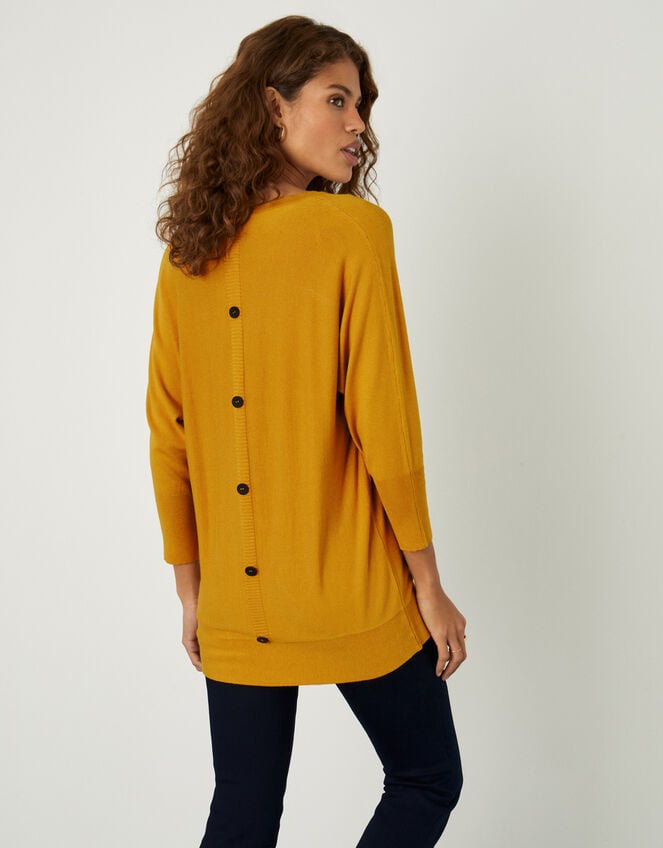 Amalie V-Neck Button Back Jumper, Yellow (OCHRE), large