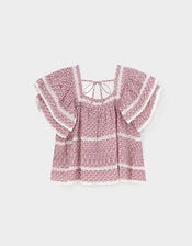 East Alina Printed Floral Lace Insert Top, Pink (PINK), large