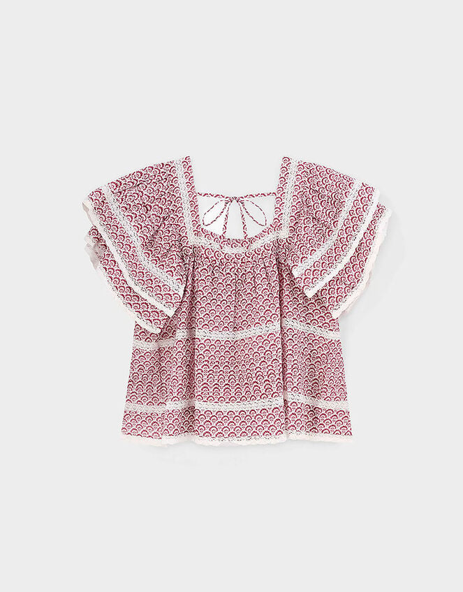 East Alina Printed Floral Lace Insert Top, Pink (PINK), large