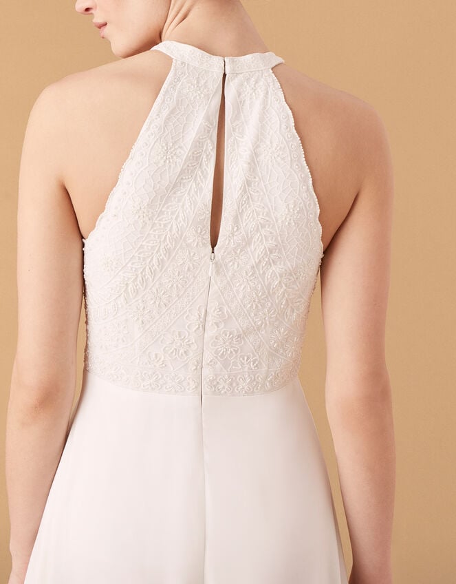 Madison Embroidered Halter Bridal Dress, Ivory (IVORY), large