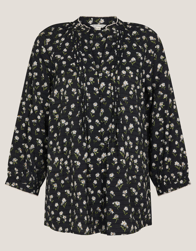 Orielle Pintuck Floral Blouse, Black (BLACK), large
