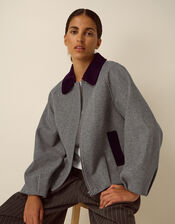 Jess Velvet Trim Bomber Jacket, Grey (DARK GREY), large