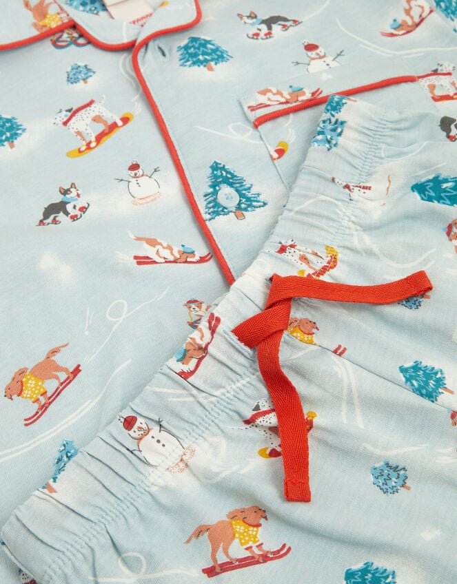 Christmas Skiing Dog Long Pyjamas Set, Blue (BLUE), large