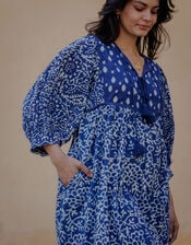 Dilli Grey Paisley Midi Dress, Blue (INDIGO), large