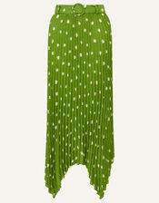 Spot Print Pleated Midi Skirt, Green (GREEN), large