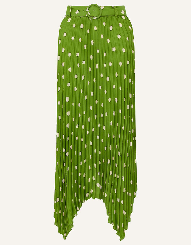 Spot Print Pleated Midi Skirt, Green (GREEN), large