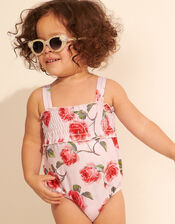 Baby Shirred Rose Print Swimsuit, Pink (PINK), large