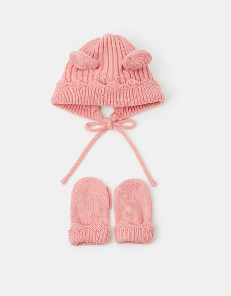 Baby Bonnet & Mitten Set, Pink (PINK), large