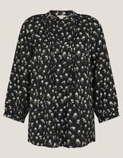 Orielle Pintuck Floral Blouse, Black (BLACK), large