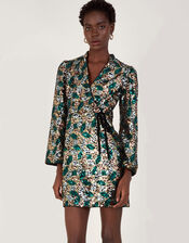 Sasha Sequin Wrap Dress, Gold (GOLD), large