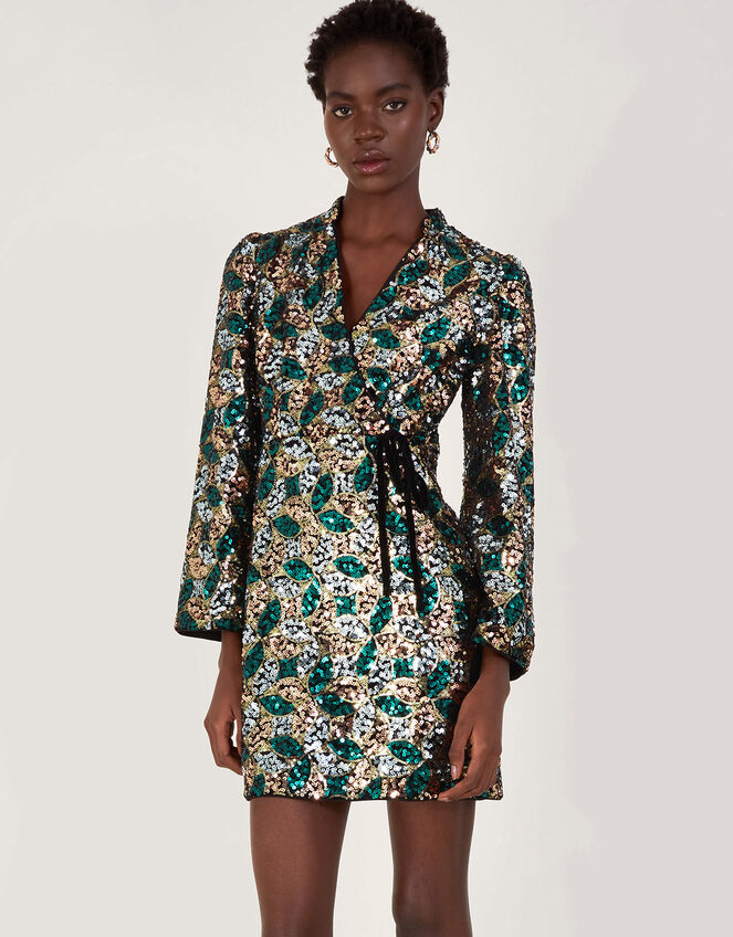 Sasha Sequin Wrap Dress, Gold (GOLD), large
