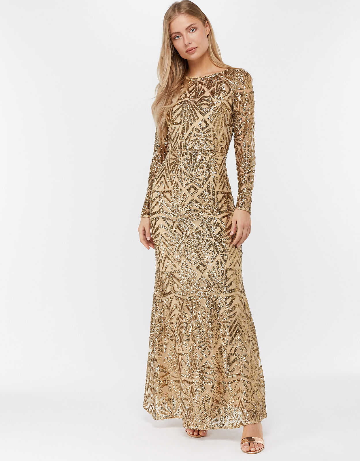 Monsoon gold sequin maxi dress 2025