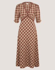 Frankie Check Print Midi Dress, Brown (BROWN), large