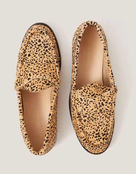 Maya Leather Animal Print Loafers, Brown (BROWN), large