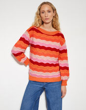 Sasha Scallop Stripe Jumper, Pink (PINK), large