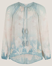 Lilian Sheer Floral Blouse, Blue (PALE BLUE), large