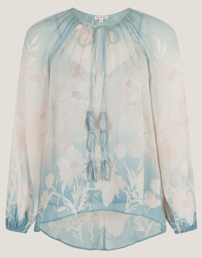 Lilian Sheer Floral Blouse, Blue (PALE BLUE), large