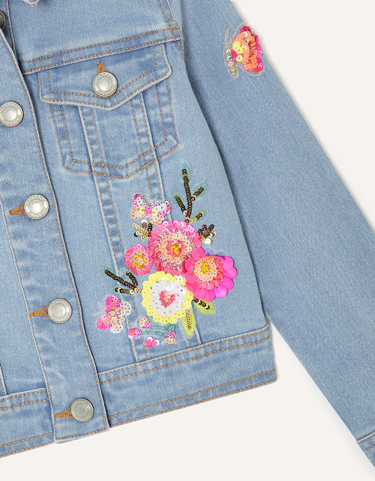 Butterfly and Flower Denim Jacket Blue 