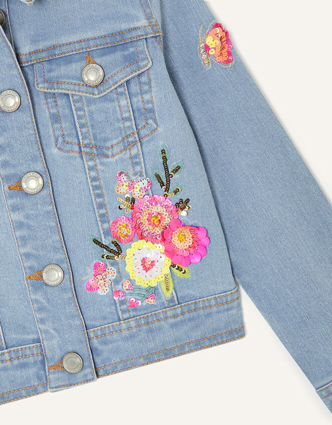 Butterfly and Flower Denim Jacket, Blue (BLUE), large