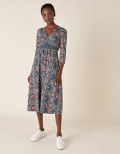 Julianna Heritage Print Dress with Organic Cotton, Blue (NAVY), large