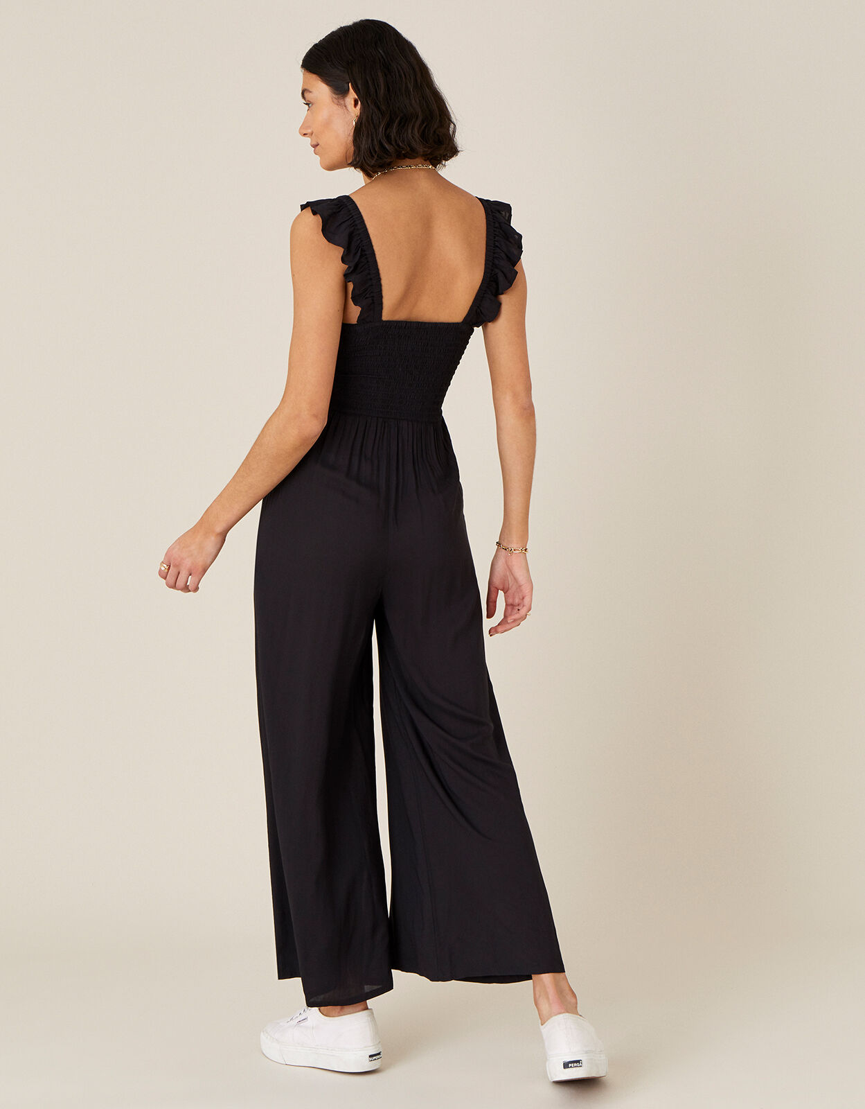 Ruffle Strap Wide Leg Jumpsuit Black