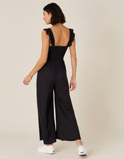Ruffle Strap Wide Leg Jumpsuit, Black (BLACK), large