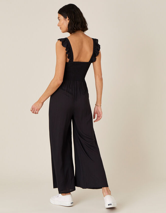 Ruffle Strap Wide Leg Jumpsuit Black
