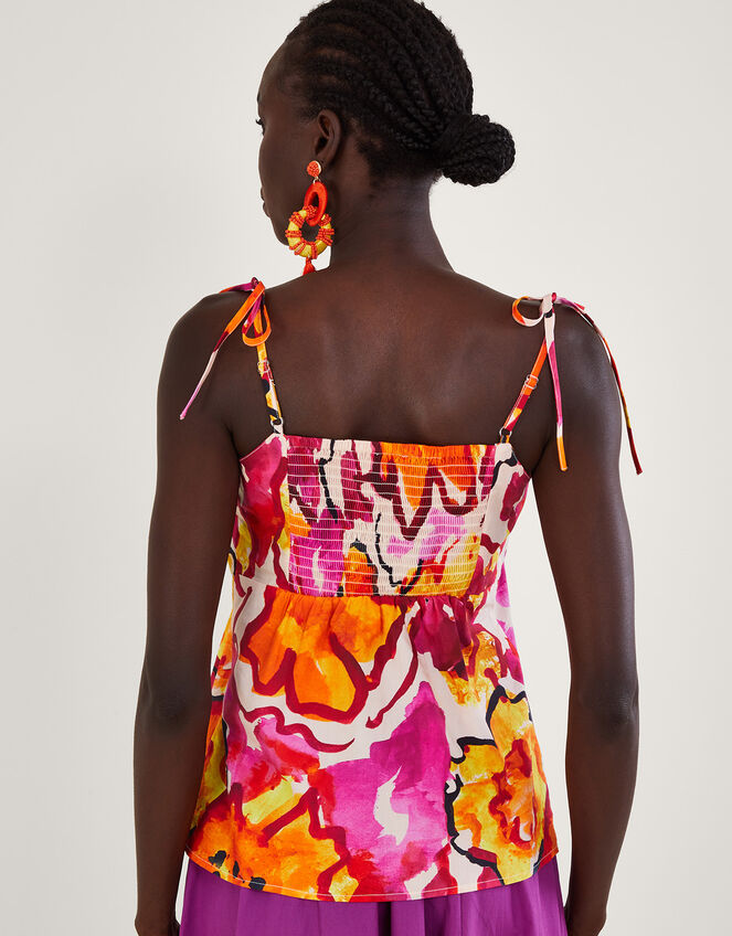 Chantal Pleated Print Cami Top, Orange (ORANGE), large