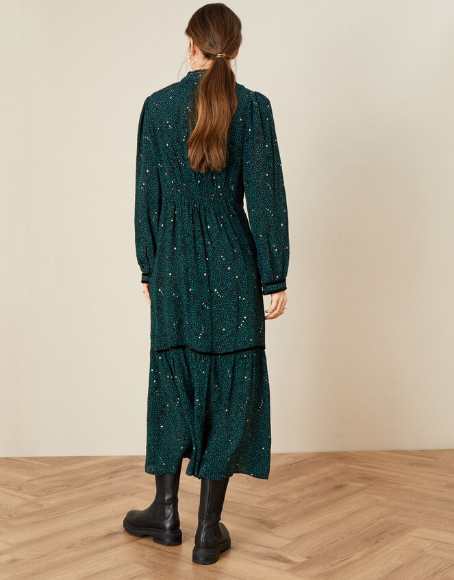 Embellished Bib Star Print Dress, Teal (TEAL), large