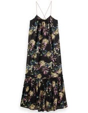 Scotch and Soda Print Tiered Maxi Dress Shorter Length, Black (BLACK), large