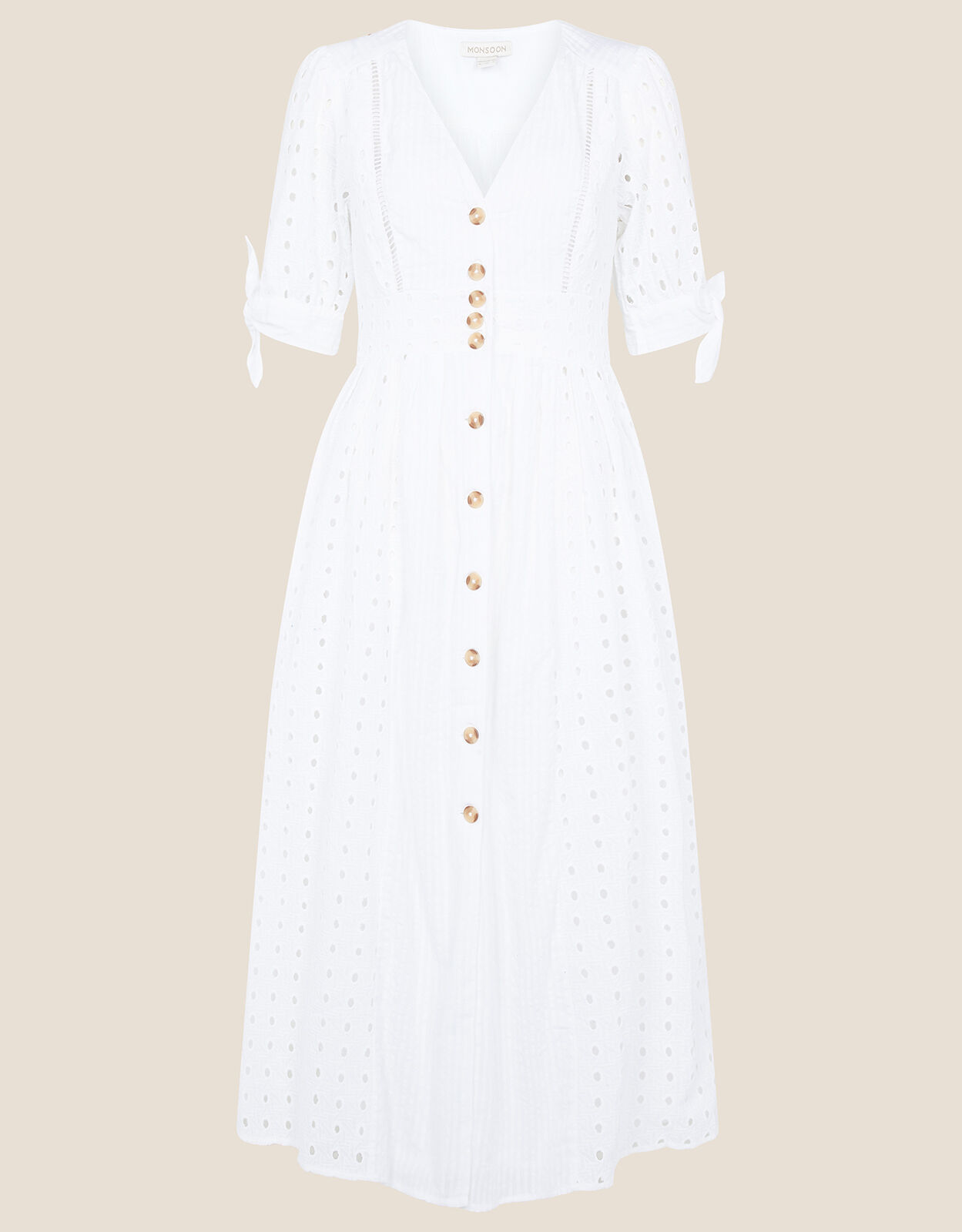 Dolly Schiffli Midi Dress White