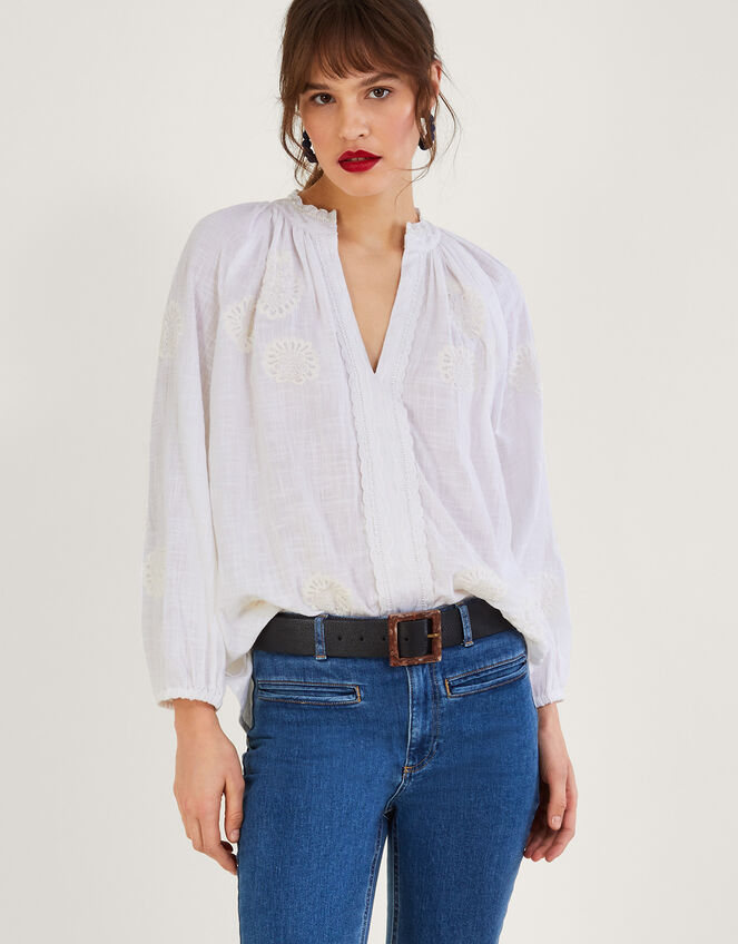 Embroidered Detail Overhead Shirt, White (WHITE), large