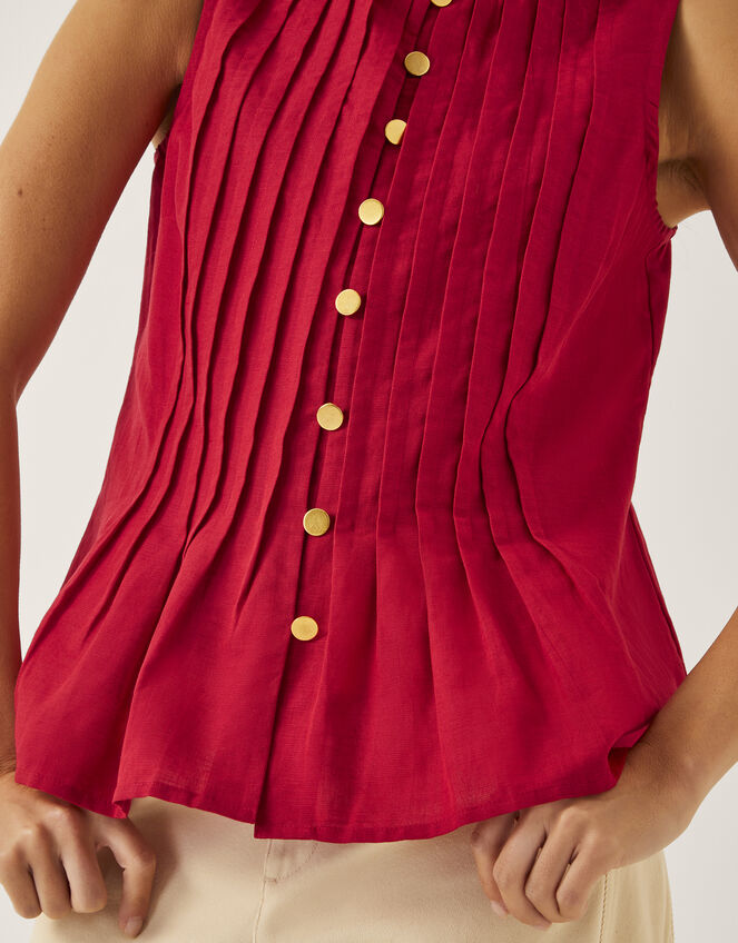 Monica Sleeveless Pleated Top, Red (RED), large