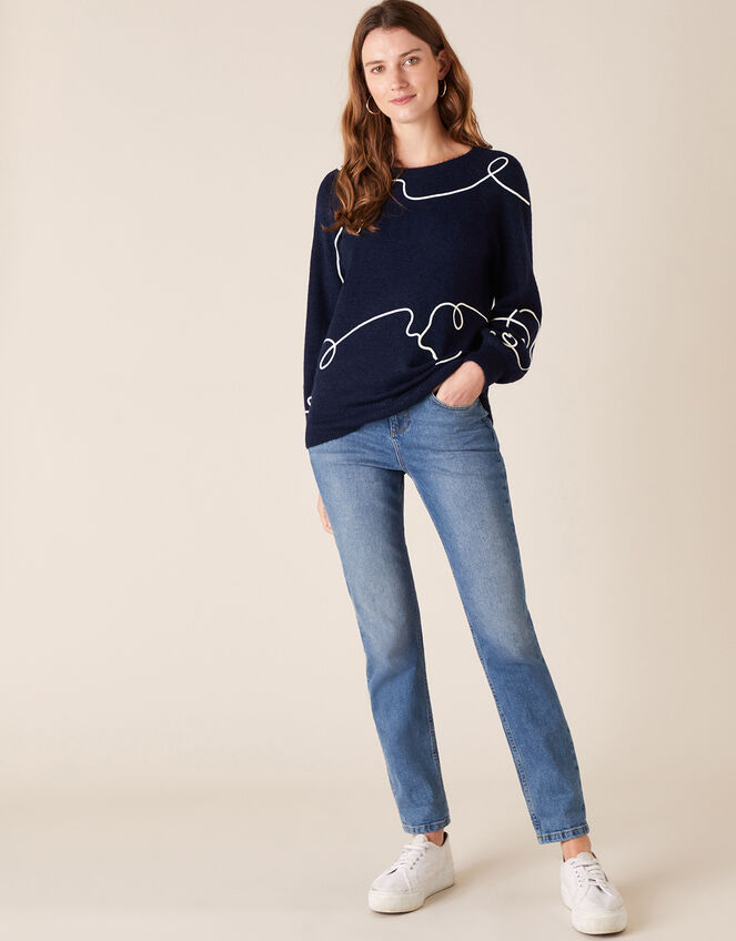 Abstract Wave Cornelli Knit Jumper, Blue (NAVY), large