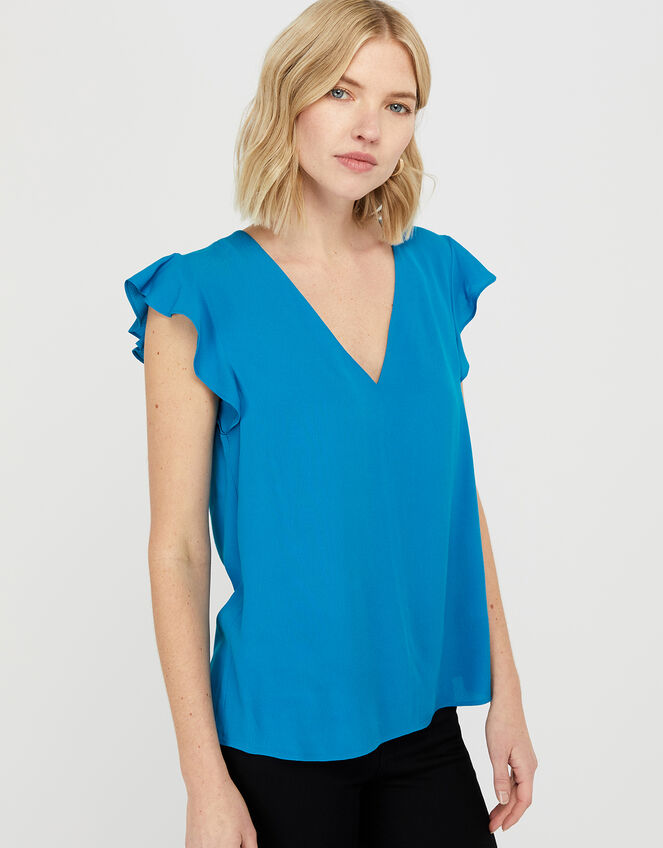 Nessa Short Sleeve Blouse in LENZING™ ECOVERO™, Blue (BLUE), large