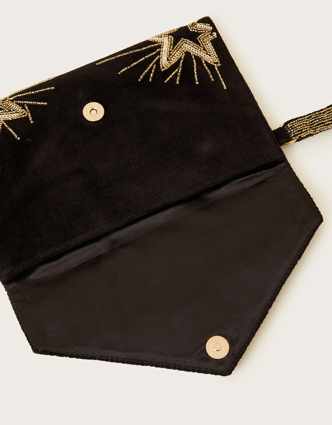 Star Embellished Velvet Clutch Bag, , large