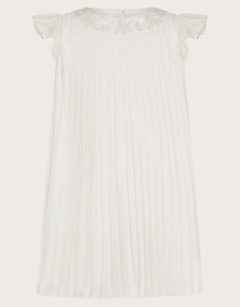 Baby Nellie Pleated Chiffon Dress, Ivory (IVORY), large
