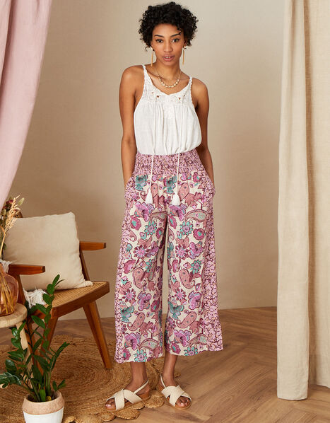 Floral Border Print Trousers in LENZING™ ECOVERO™ Ivory, Ivory (IVORY), large
