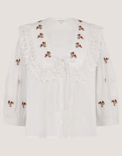 Jess Embroidered Broderie Shirt , White (WHITE), large