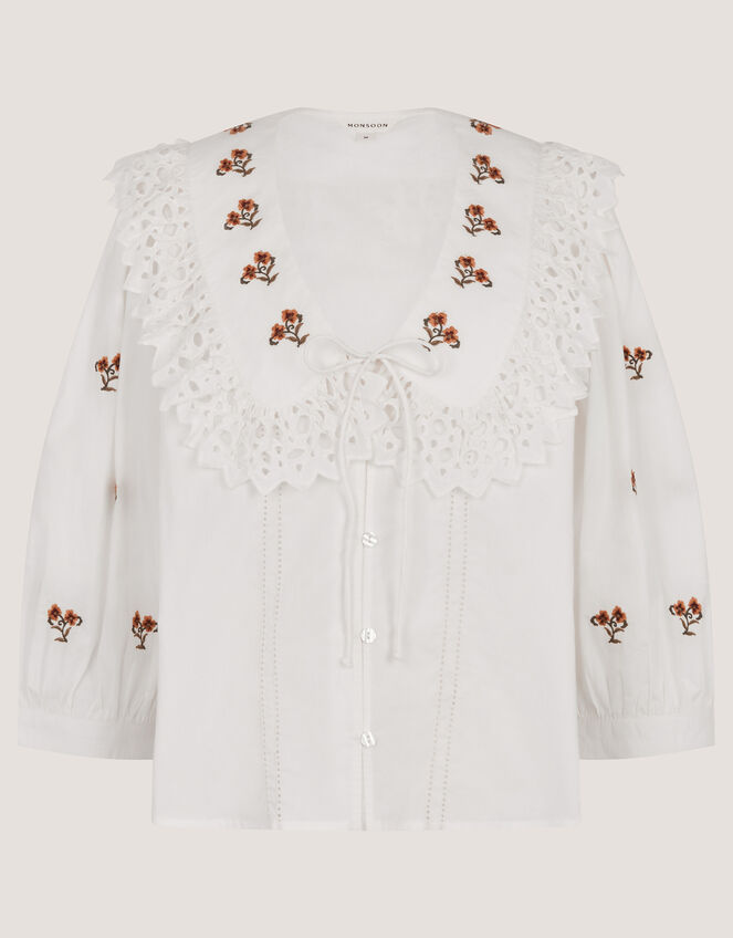 Jess Embroidered Broderie Shirt , White (WHITE), large