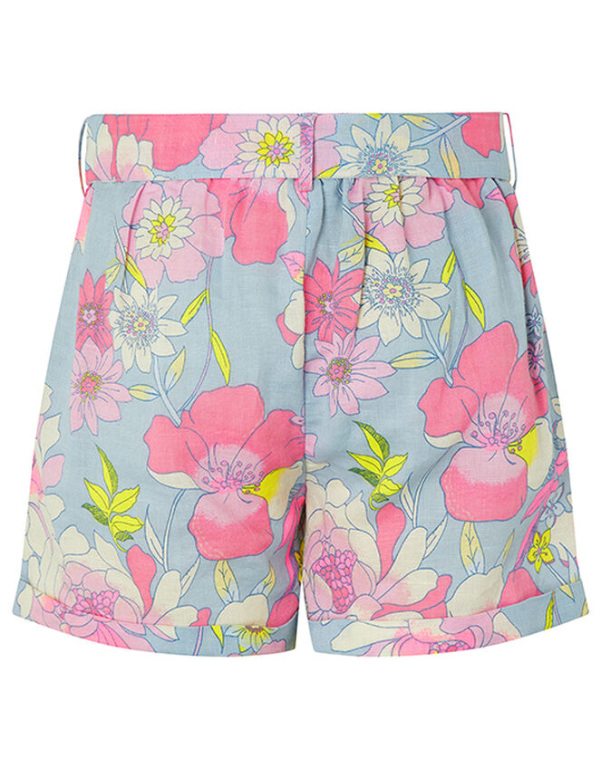 Octavia Floral Shorts in Linen and Organic Cotton, Blue (BLUE), large