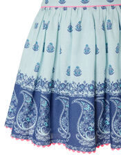 Dannika Paisley Skirt in Linen and Organic Cotton, Blue (BLUE), large
