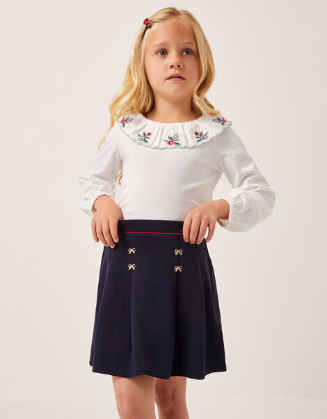 Bow Ponte Pleated Skirt, Blue (NAVY), large