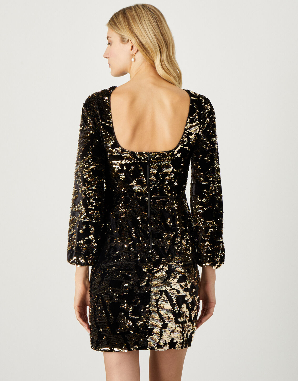 Kayleigh Sequin Stretch Velvet Dress Gold