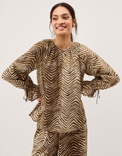 Pippa Animal Print Blouse, Green (KHAKI), large