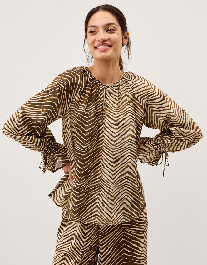 Pippa Animal Print Blouse, Green (KHAKI), large