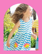 Frugi Wavy Stripe Dress, Blue (BLUE), large