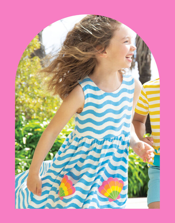 Frugi Wavy Stripe Dress, Blue (BLUE), large